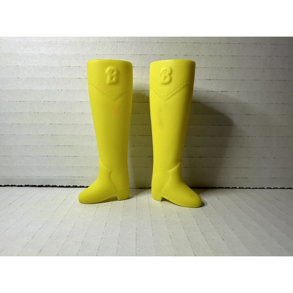 Vintage 1990's Mattel Barbie Yellow Knee High Soft Rubber Paddock Boot Shoes.